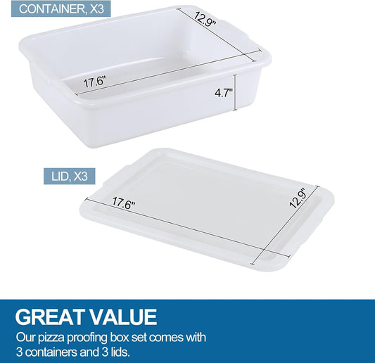 3-Pack 13 L Pizza Dough Proofing Box with Lid, White