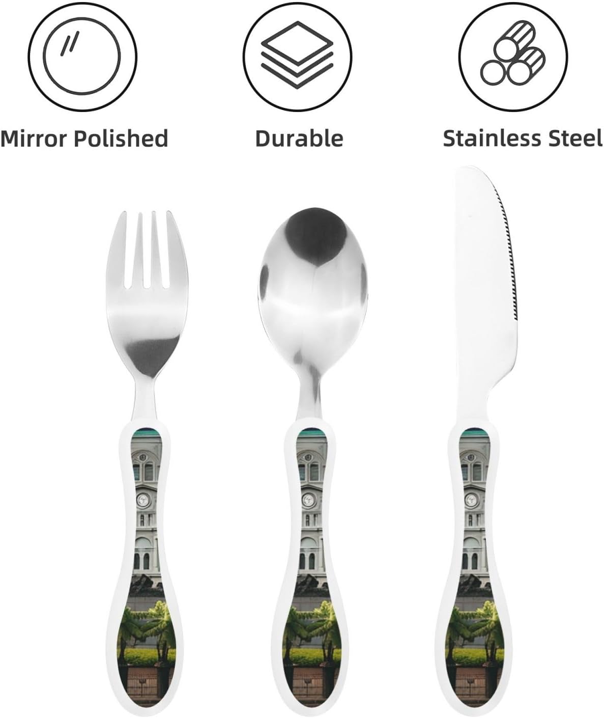 3-Piece Kids Silverware Set With Storage Case, Stainless Steel Reusable Children Safe Knife Spoon Fork Set Elephant Pattern Children Flatware Set For Kids Lunch Box
