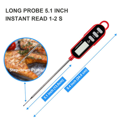 LONICERA Digital Candy Thermometer with Pot Clip, 11-Inch Probe, Red