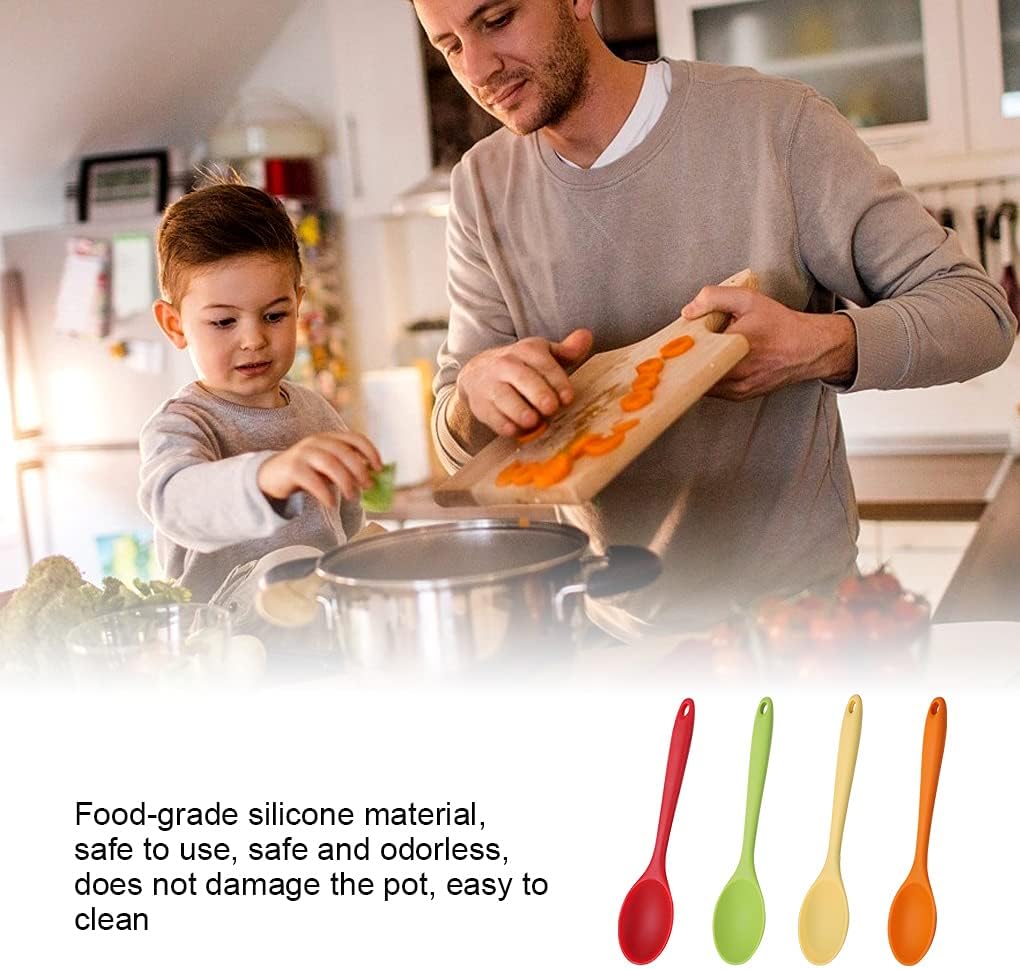 4 Pieces Silicone Spoons for Cooking, Large Silicone Mixing Spoon Set, Nonstick Heat-Resistant Cooking Spoons, 4 Colors Kitchen Utensil Spoons for Mixing Baking Cooking Serving Stirring Tools
