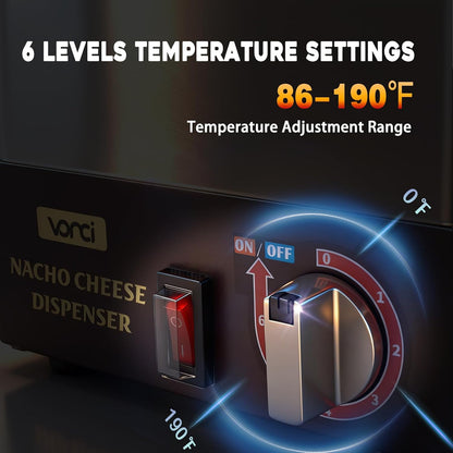 VONCI Nacho Cheese Dispenser, 2.8 Qt（2.5L） Nacho Cheese Warmer with Plastic Pump, Hot Fudge Dispenser with 6-Level Temperature Adjustment, Commercial Cheese Dispenser for Hot Fudge Cheese Caramel