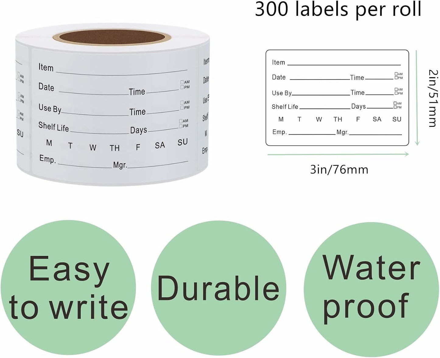 Hybsk 2 x 3 Inch Removable Freezer Food Labels for Reusable Containers- Easy Clean Leaves No Residue Food Storage Freezer 300 Stickers (Type 1)