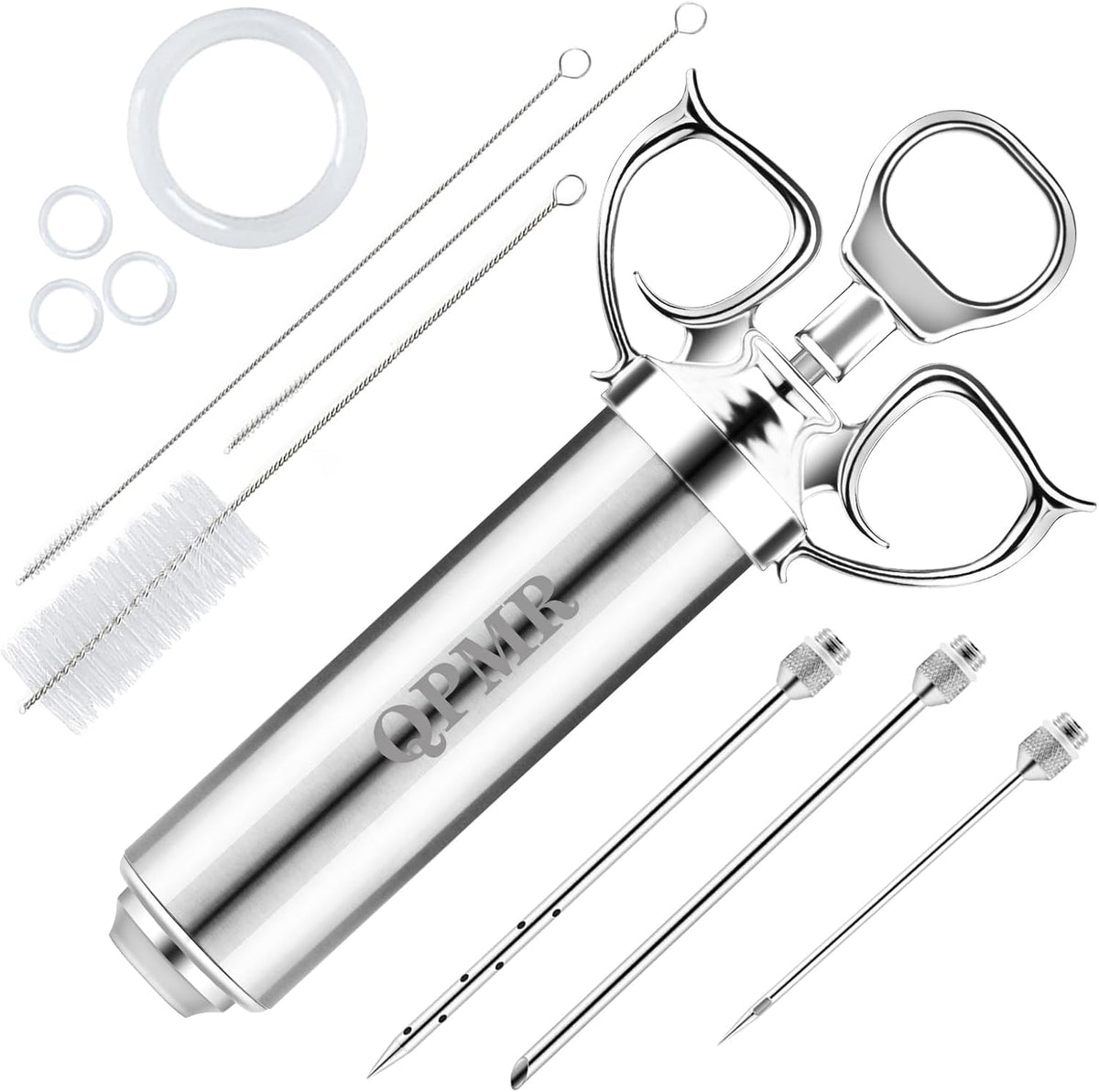QPMR Meat Injector Syringe Kit, 2-oz Large Capacity Marinade Turkey Injector with 3pcs Stainless Steel Marinade Injector Needles for BBQ Grill Smoker & Turkey & Brisket