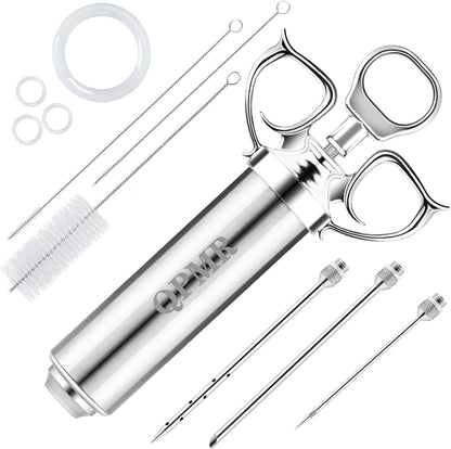 QPMR Meat Injector Syringe Kit, 2-oz Large Capacity Marinade Turkey Injector with 3pcs Stainless Steel Marinade Injector Needles for BBQ Grill Smoker & Turkey & Brisket
