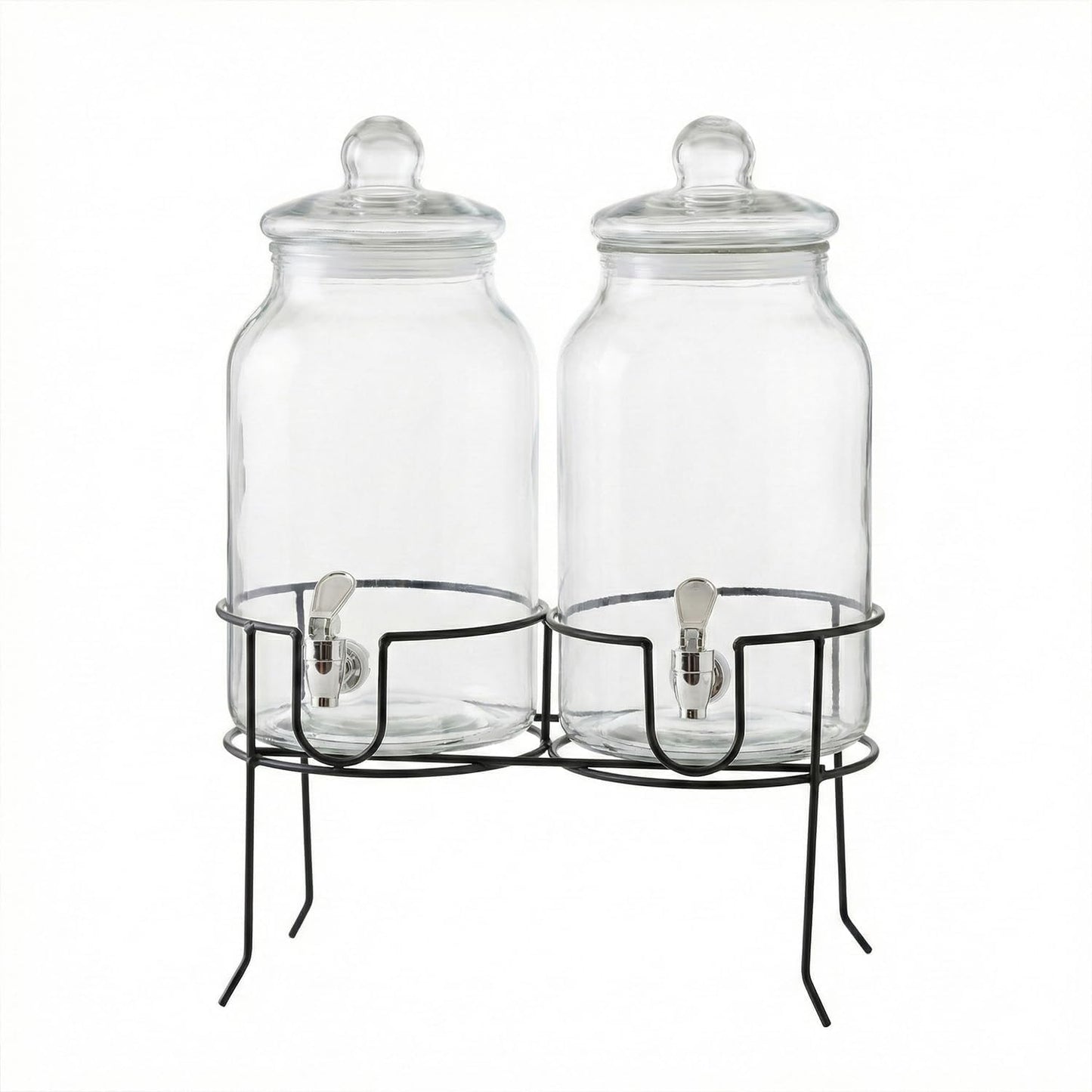 Style Setter Rustic Home Beverage Dispenser Set of 2 Cold Drink Dispenser w/ 1-Gallon Capacity each Glass Jug, Metal Rack & Leak-Proof Acrylic Chrome Spigot Great for Parties, Weddings
