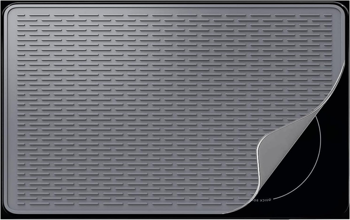Stove Top Cover for Electric Stove- Range Covers for Electric Stove,Silicone XXL Dish Drying Mat, Glass Cooktop Covers, Flat RV Range top Mats (Black, 28"x20")