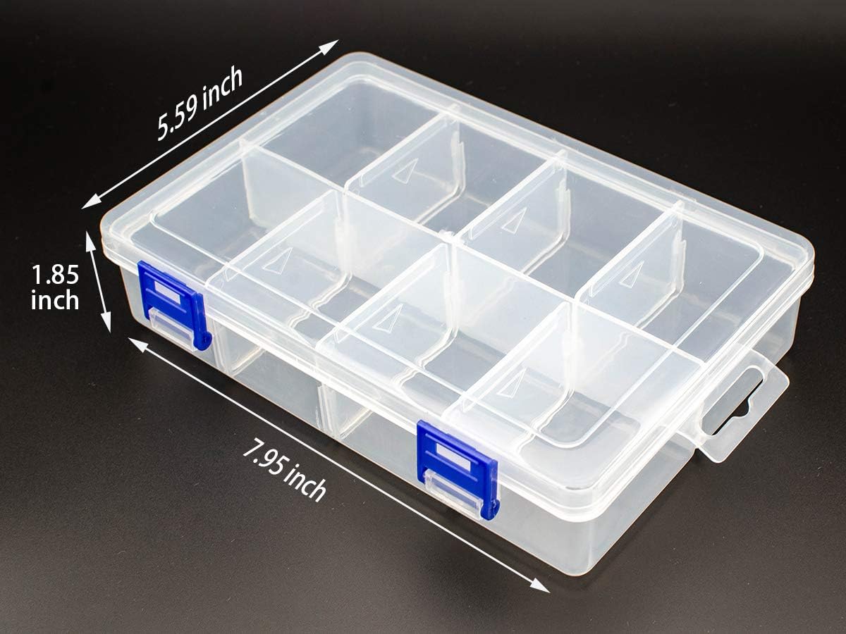 Plastic Compartment Storage Box With Adjustable Divider Removable Grid Compartment for Jewelry Small Accessories Hardware Fitting (8 Grids-Large x 1 Pack)