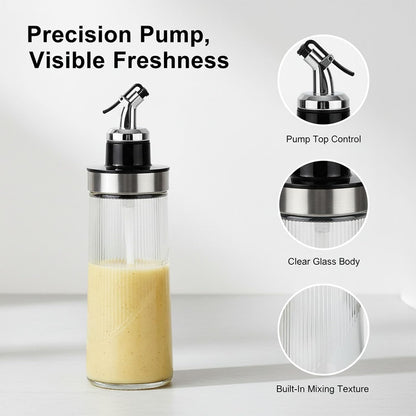 Salad Dressing Shaker Bottle, Ribbed Glass Dressing Bottle for Kitchen Table, Glass Oil Dispenser, Syrup Dispenser, Soy Sauce Dispenser and Condiment Bottle for Meal Prep, Dining and Coffee Bar