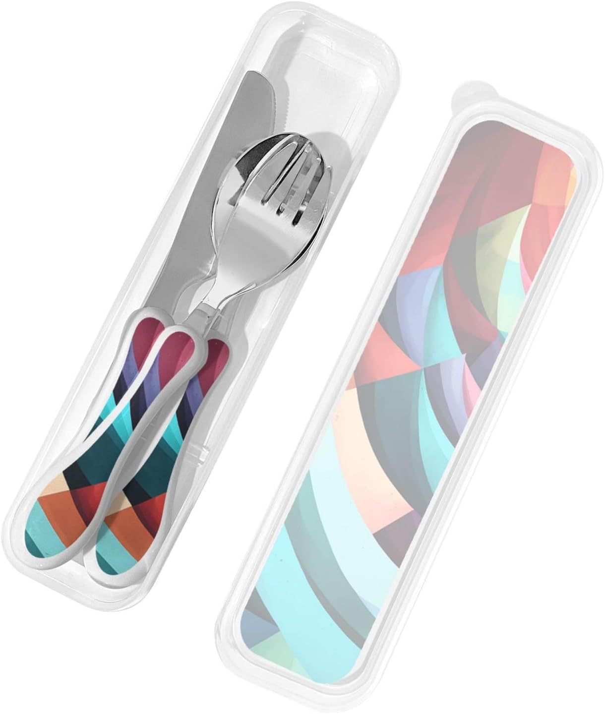 3-Piece Kids Silverware Set With Storage Case, Stainless Steel Reusable Children Safe Knife Spoon Fork Set Blue Active Girl Running Sunset Children Flatware Set For Kids Lunch Box - Colors B