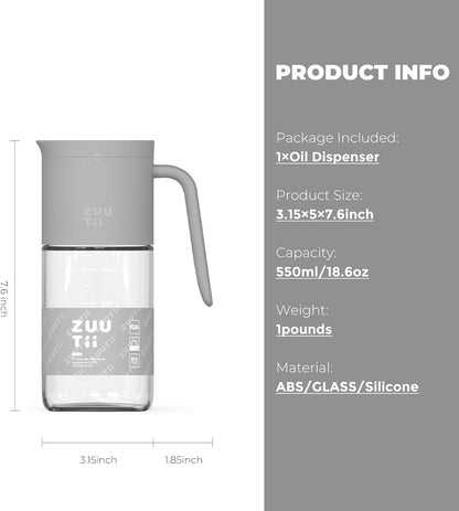Zuutii Olive Oil Dispenser Bottle 18.6oz – Auto Flip Glass Vinegar Bottle with No-Drip Spout for Kitchen Cooking, Oil and Sauce Dispenser, Light Cream