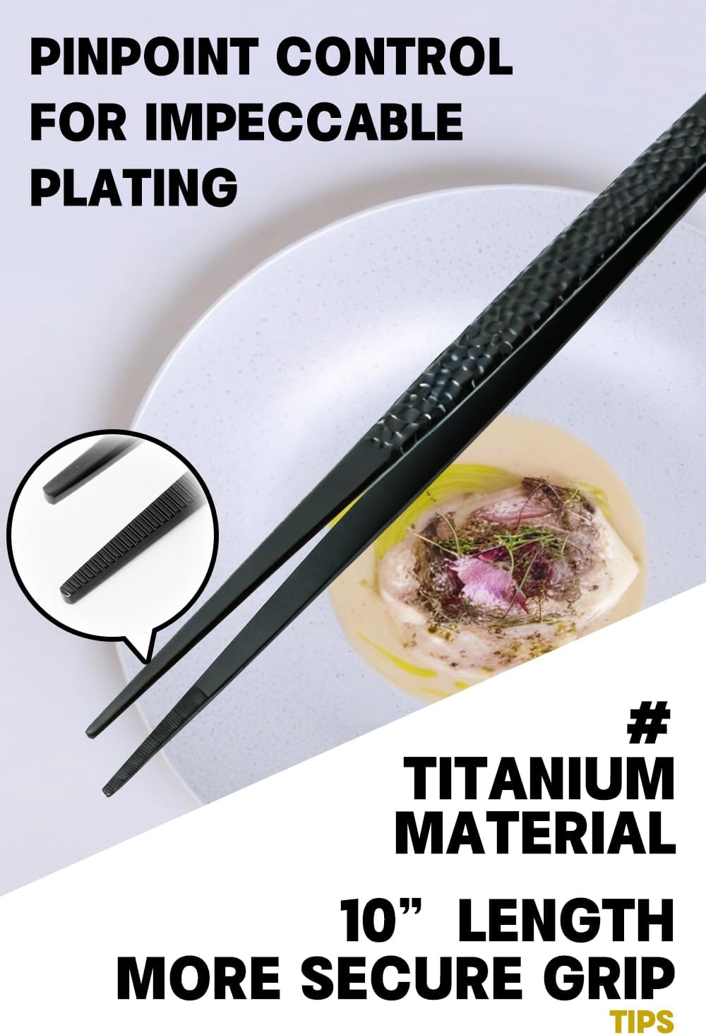 Titanium Kitchen Tweezers Set Professional, Chef Plating Tongs, Ultra Lightweight Non Rust Food Tweezer for Cooking, Baking, Decorating(Silver)