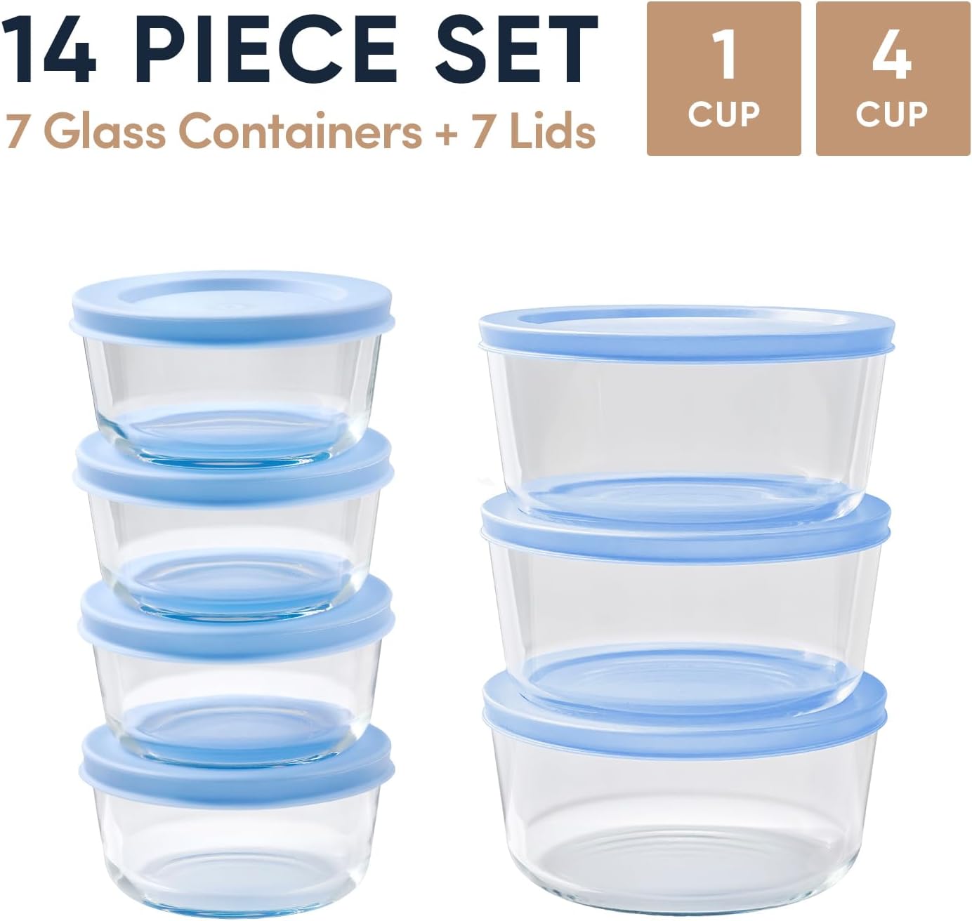 6-Piece Glass Food Storage Containers Set (3 Containers + 3 BPA-Free Lids) | 2-Cup, Leakproof | Microwave, Freezer, Oven & Dishwasher Safe | Ideal for Meal Prep & Pantry Organization, Pistachio