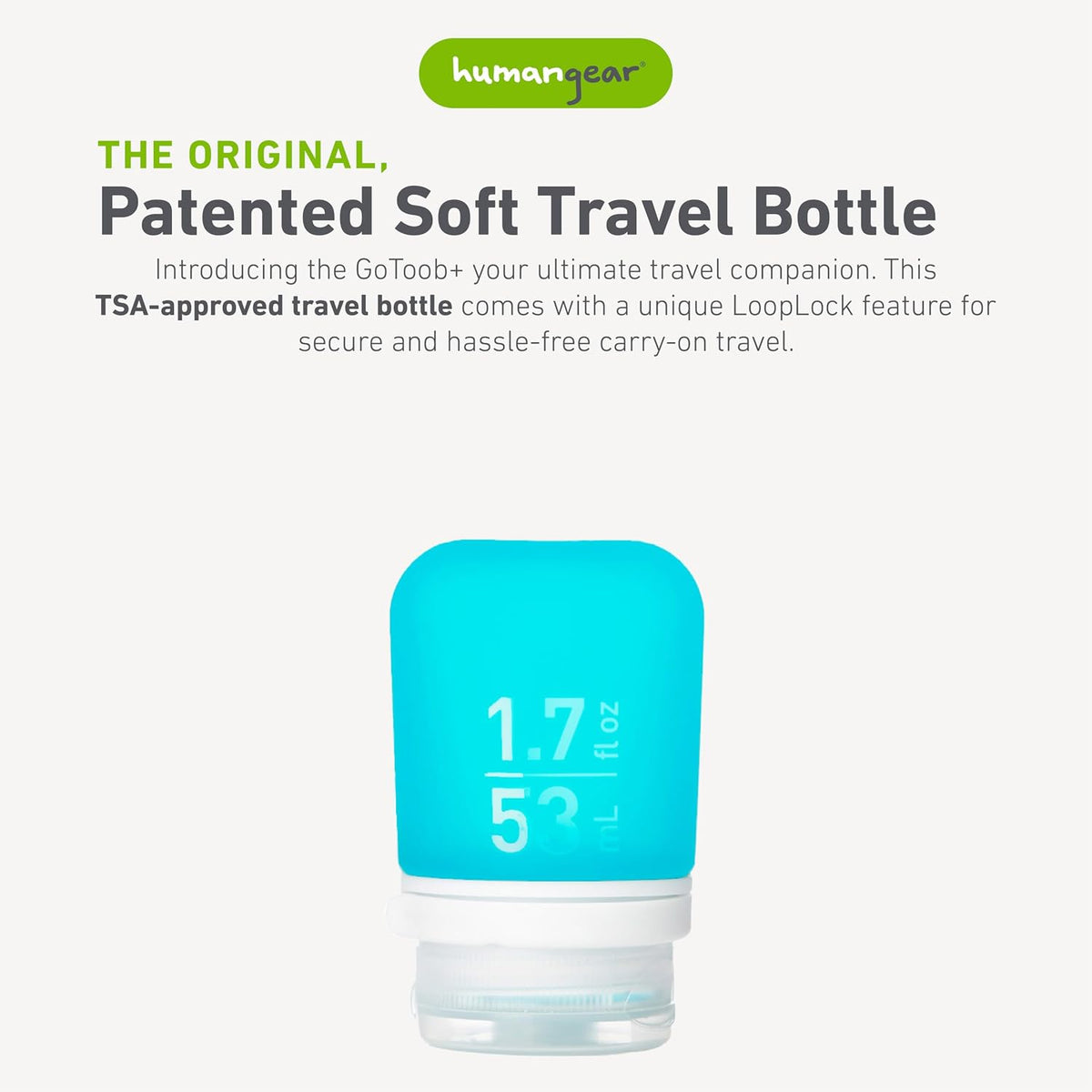 humangear GoToob+ (XL) | Refillable Silicone Travel Bottle | Locking Lid | Food-Safe Material | Blue, XL (6 fl.oz.; 177ml)