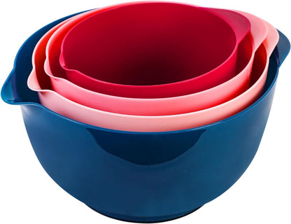 BoxedHome Nesting Plastic Mixing Bowl Set With Pour Spout, Microwave and Dishwasher Safe, BPA free Non-Slip Base, Set of 4 Size 1.7, 2.5, 3.5 and 4.5qt, Great for Prepping, Baking, Cooking (Dark Blue)