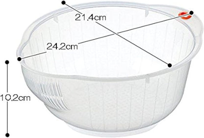 Inomata Plastic Japanese Rice Washing Bowl with Strainer, 2 quart