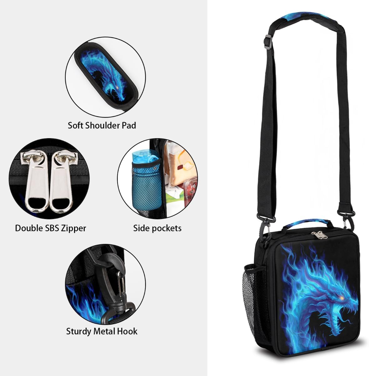 cfpolar Skull Skateboard Lunch Box for Boys Girls, Insulated Lunch Bags for Kids Reusable Mini Cooler Lunch Tote Lunchbox Thermal Meal Tote Kit with Shoulder Strap for Work School Picnic