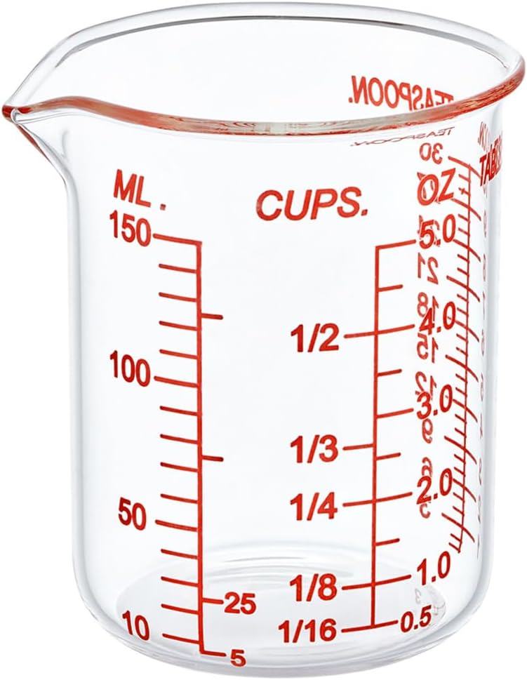 3 Piece Glass Measuring Cup Set, Includes 1/2-Cup, 1-Cup, and 2-Cup High Borosilicate Glasss Liquid Measuring Cups, Dishwasher, Freezer, Microwave, and Preheated Oven Safe, Essential Kitchen Tools