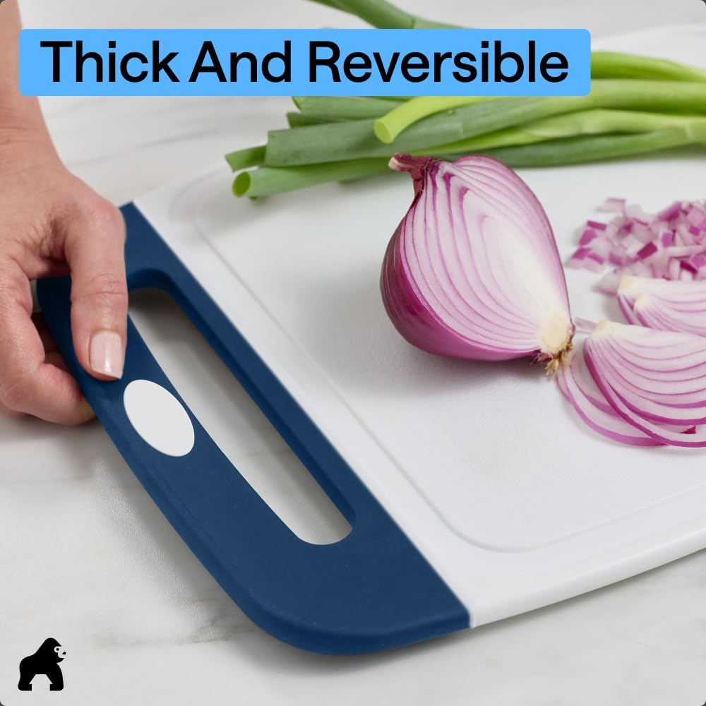 GORILLA GRIP BPA-Free Reversible Kitchen Cutting Board Set of 3, US Designed, Nonporous, Juice Grooves Catch Liquid, Slip Resistant Border, Dishwasher Safe, Durable Large Food Chopping Boards, Black