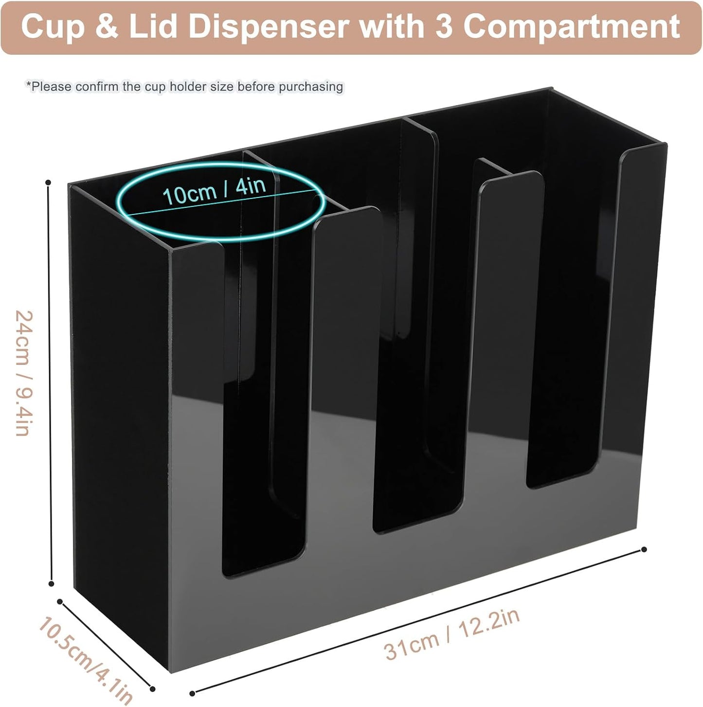 Coffee Cup Dispenser, Cup and Lid Organizer fits 5 to 16 oz Disposable Cups