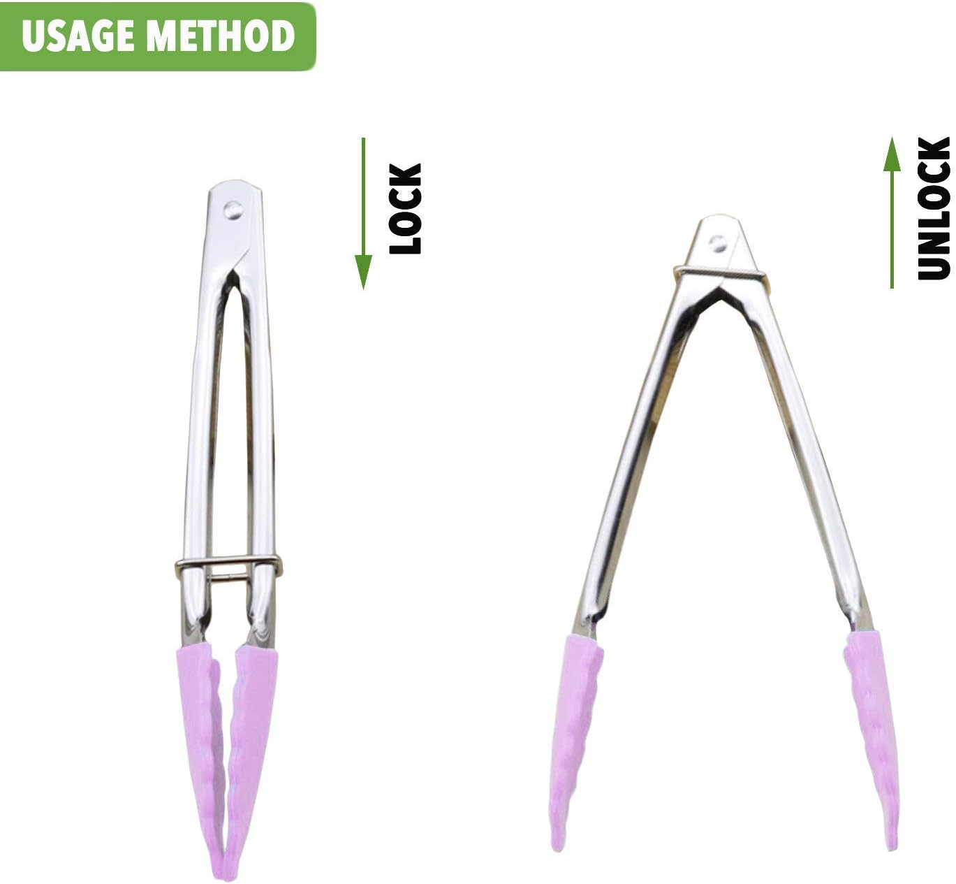 HINMAY Mini Stainless Steel Food Tongs with Silding Rings 7-Inch, Set of 6 | Small Clam Shell Service Tongs for Serving Appetizers, Desserts, Salads, Barbecue and Cooking (Silver)
