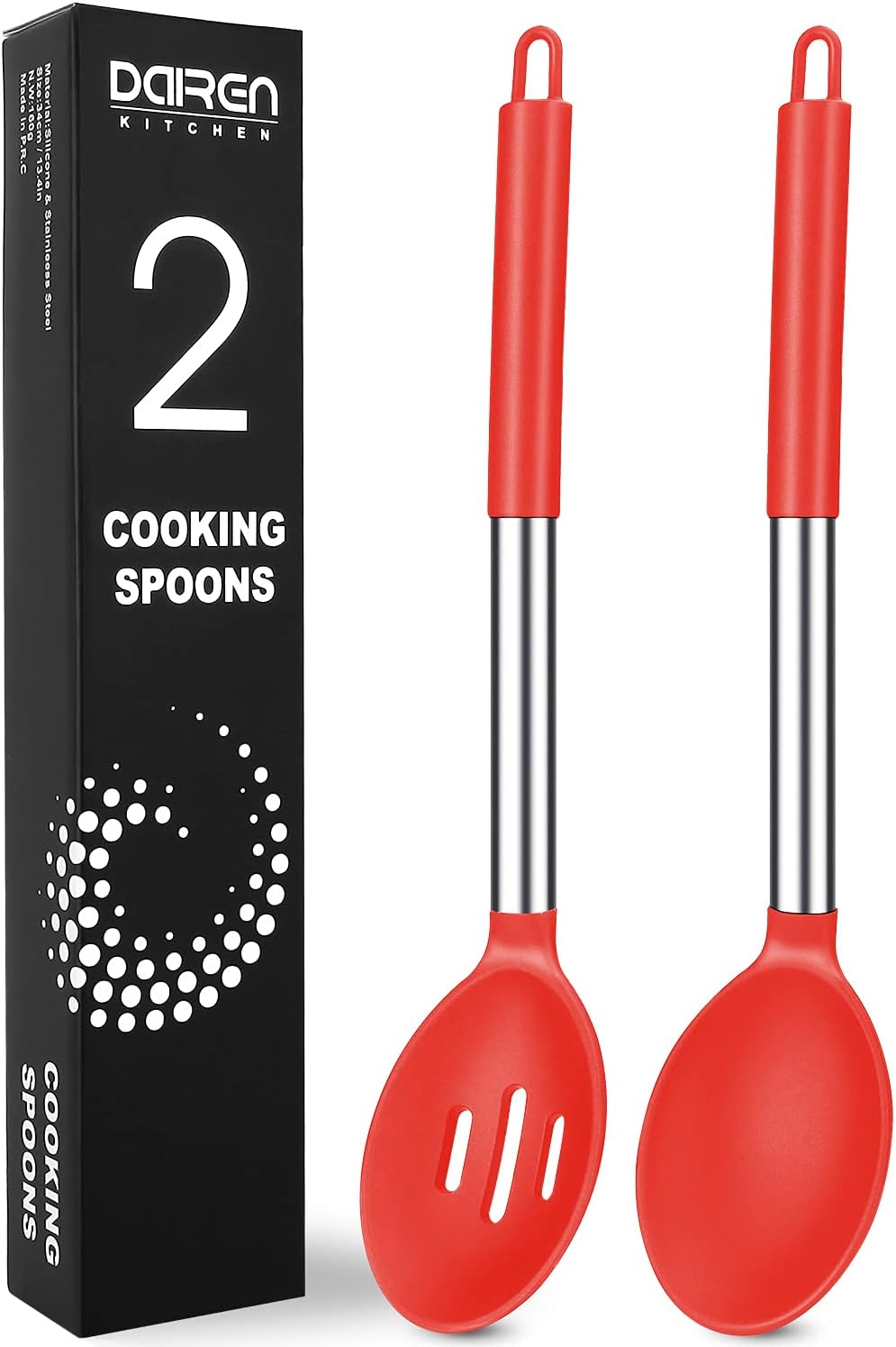 Pack of 2 Large Silicone Cooking Spoons, BPA Free Kitchen Scoops (Black)