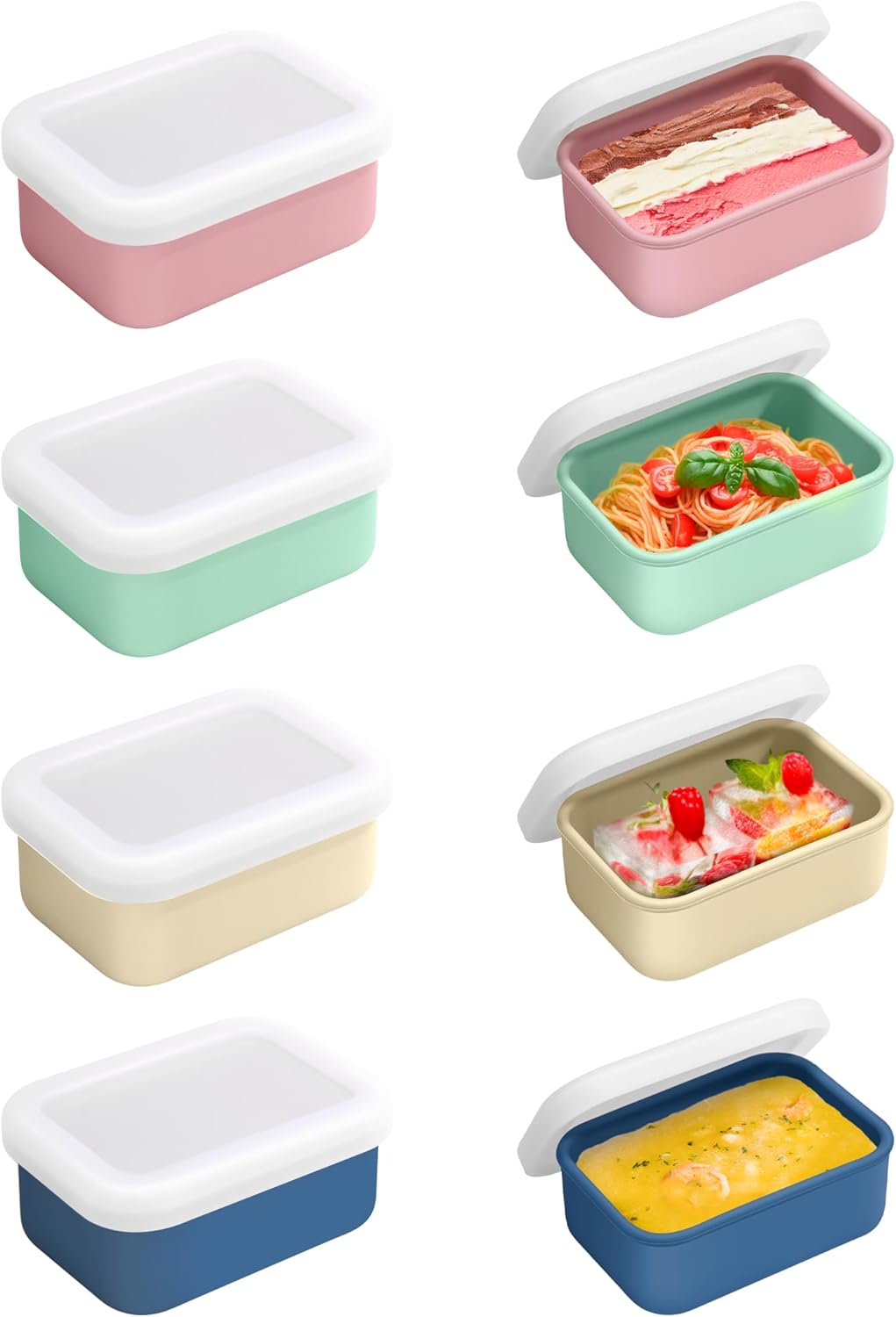 8 PCS 2 Cup Silicone Freezer Molds with Lid, Meal Prep Freezer Molds Silicone Freezer Containers Reusable Food Preserving Tray Freezing Ice Trays for Soups Sauces Stews