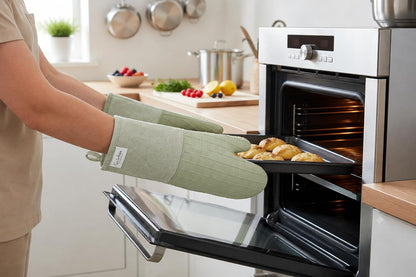 Sur La Table Kitchen Essentials Set of 2 Silicone Oven Mitts, Heat Resistant to 550°F (Green)