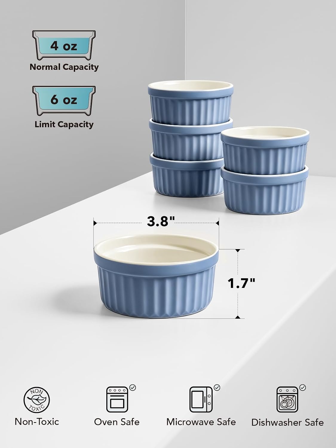 LE TAUCI Sauce Cups 2 OZ, Set of 6, White