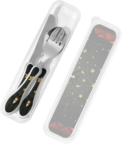 3-Piece Kids Silverware Set With Storage Case, Stainless Steel Reusable Children Safe Knife Spoon Fork Set Blue Active Girl Running Sunset Children Flatware Set For Kids Lunch Box - Colors C