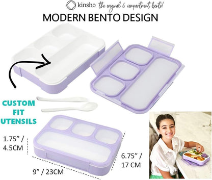 Bento Lunch Box for Kids or Adults, Snack Containers for Boys, Girls, School Daycare Work, 3 Divided Compartments Meal Planning Portion Control, BPA-Free Boxes, Utensils | Blue Purple 2 pack