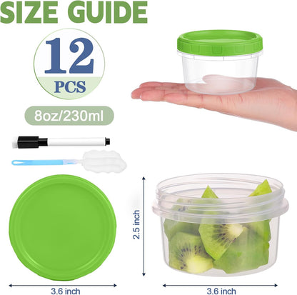 10 oz Plastic Containers with Lids, 12 Pack Stackable Small Freezer Container, Reusable Clear Food Storage Meal Prep Containers for Snack Fruit, Microwave & Dishwasher Safe