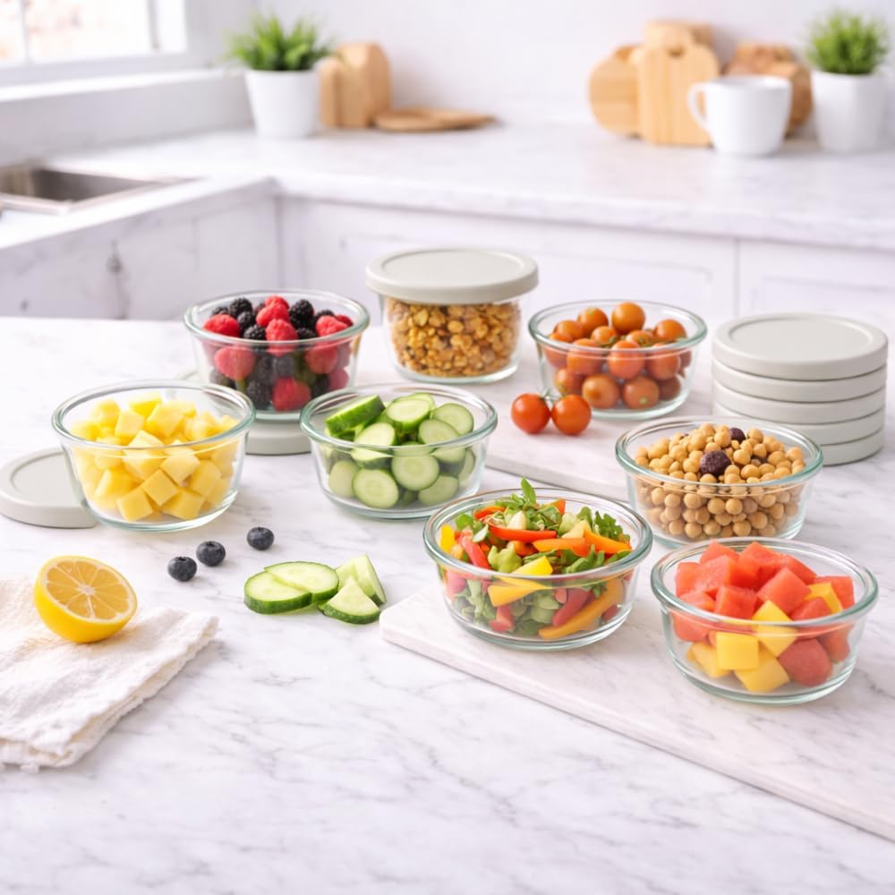 6-Piece Glass Food Storage Containers Set (3 Containers + 3 BPA-Free Lids) | 2-Cup, Leakproof | Microwave, Freezer, Oven & Dishwasher Safe | Ideal for Meal Prep & Pantry Organization, Pistachio