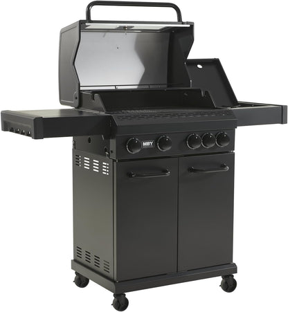 4 + 1 Burner Gas Grill Cast Iron Griddle Grill Combo, BBQ Propane Grills with Side Burner 50000BTU Heavy Duty Barbucue Grill With Cover, Black