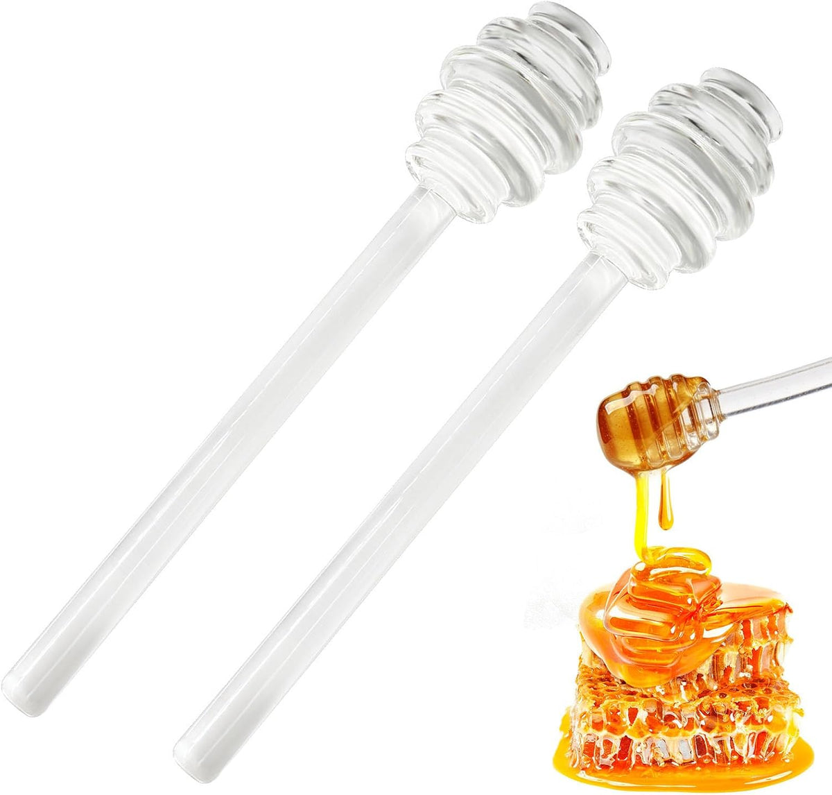 Glass Honey Dipper Stick, 6 Inch, Clear