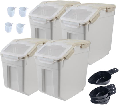 Rice Storage Container 25 lbs, 2 Packs Large Flour Storage Containers with Seal Locking Lid & Wheels, BPA Free Rice Dispenser, Measuring Cup | Scoop, for Sugar Cereal Dry Food, Dog Pet Food Bin -Green