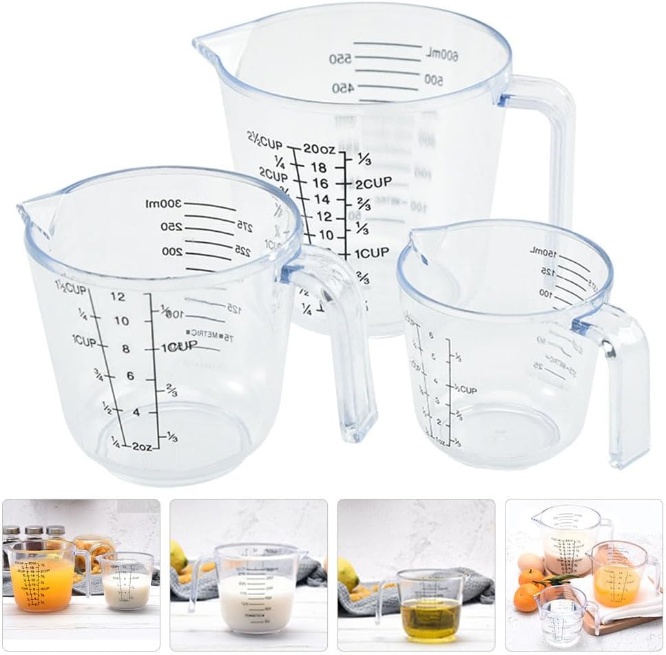 HEMOTON 3 Piece Plastic Measuring Cup Set, Clear, Strong Food Grade, Liquid Heavy Glass Wine Glass for Kitchen Cooking Baking (Transparent, 5oz/10oz/20oz)