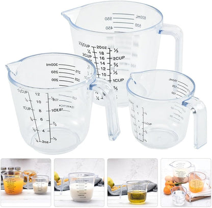 HEMOTON 3 Piece Plastic Measuring Cup Set, Clear, Strong Food Grade, Liquid Heavy Glass Wine Glass for Kitchen Cooking Baking (Transparent, 5oz/10oz/20oz)