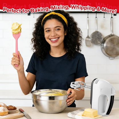 Showvigor Electric Hand Mixer with Stainless Steel Mixing Bowl Set –7 Speeds Turbo-Boost Hand Mixer with Large Mixing Bowls, Measuring Cups, Spoons & Spatula for Kitchen Cakes Eggs Baking(Pink)