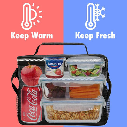 opux Insulated Lunch Box Men Women, Lunch Bag for Work School, Leakproof Soft Cooler Tote Adult, Large Lunch Pail Kids Boys Girls, Picnic Beach Food Bag with Shoulder Strap, Purple Floral