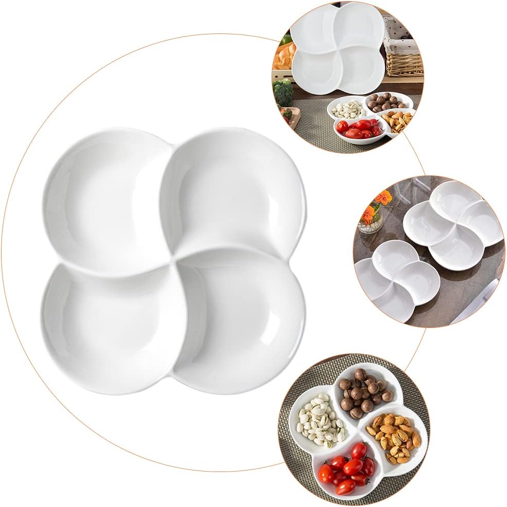 Cabilock 10.45 Inch Melamine 4-Compartment Fruit Plate Snack Tray Rotating Serving Dish White for Parties Kitchen Entertaining