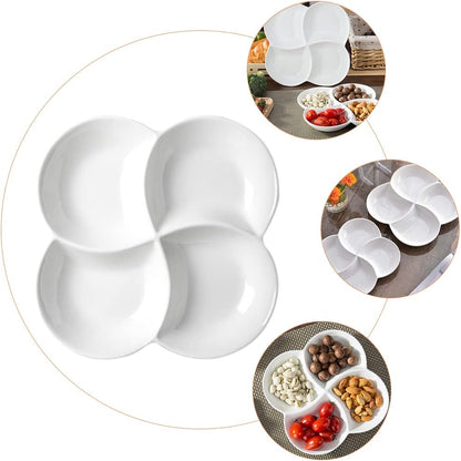 Cabilock 10.45 Inch Melamine 4-Compartment Fruit Plate Snack Tray Rotating Serving Dish White for Parties Kitchen Entertaining