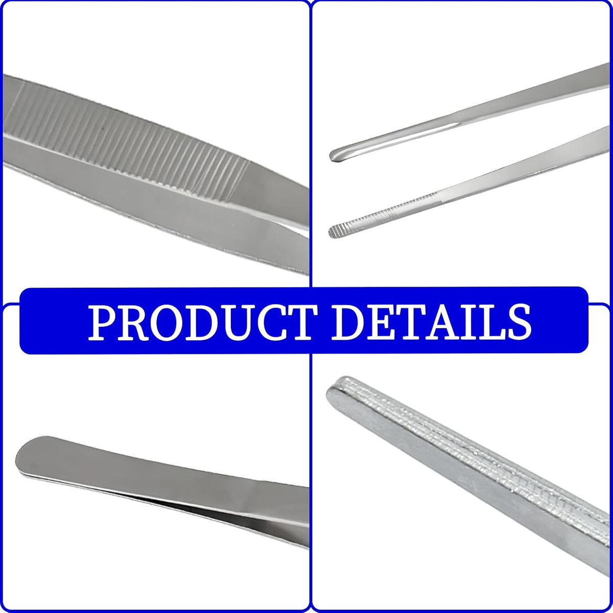 Bonsicoky 3Pcs Stainless Steel Tweezer Set (8" 10" 12") | Long Tweezers, Precision Serrated Straight Tips, Non-slip, For Cooking, Repairing, Medical, Garden
