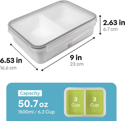 carrotez Food Storage Containers with 3 Removable Compartments, Food Prep Container with Airtight Lids, Portion Control Container, Microwave Safe, Reusable, 4.64 Cup (1100ml)