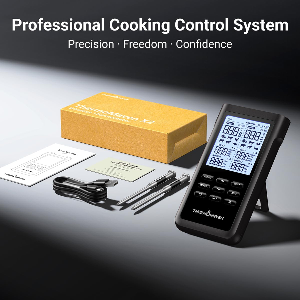 ThermoMaven 3000FT Wireless Meat Thermometer, No App Needed, 2 Probes