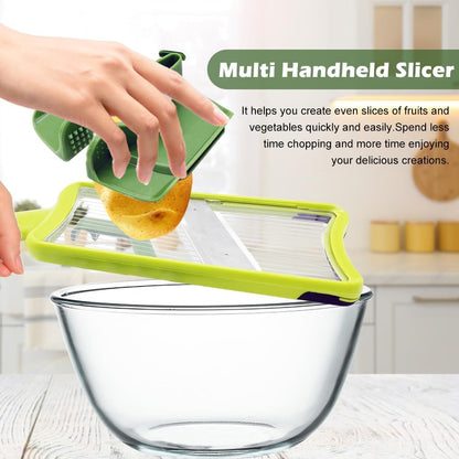 Multi Handheld Mandoline Slicer, Stainless Steel Professional Vegetable Slicer with Comfortable Grip, Vegetable Grater for Potatoes, Onions, Cucumbers, Cheese, Easy to Clean(Green)