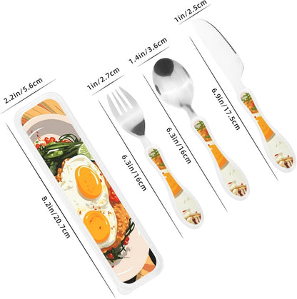 Stainless Steel Kids Silverware Set, White Food Utensil Set Reusable Children Safe Knife Spoon Fork Set With Storage Case Dishwasher Safe For Lunch, Travel Outdoors