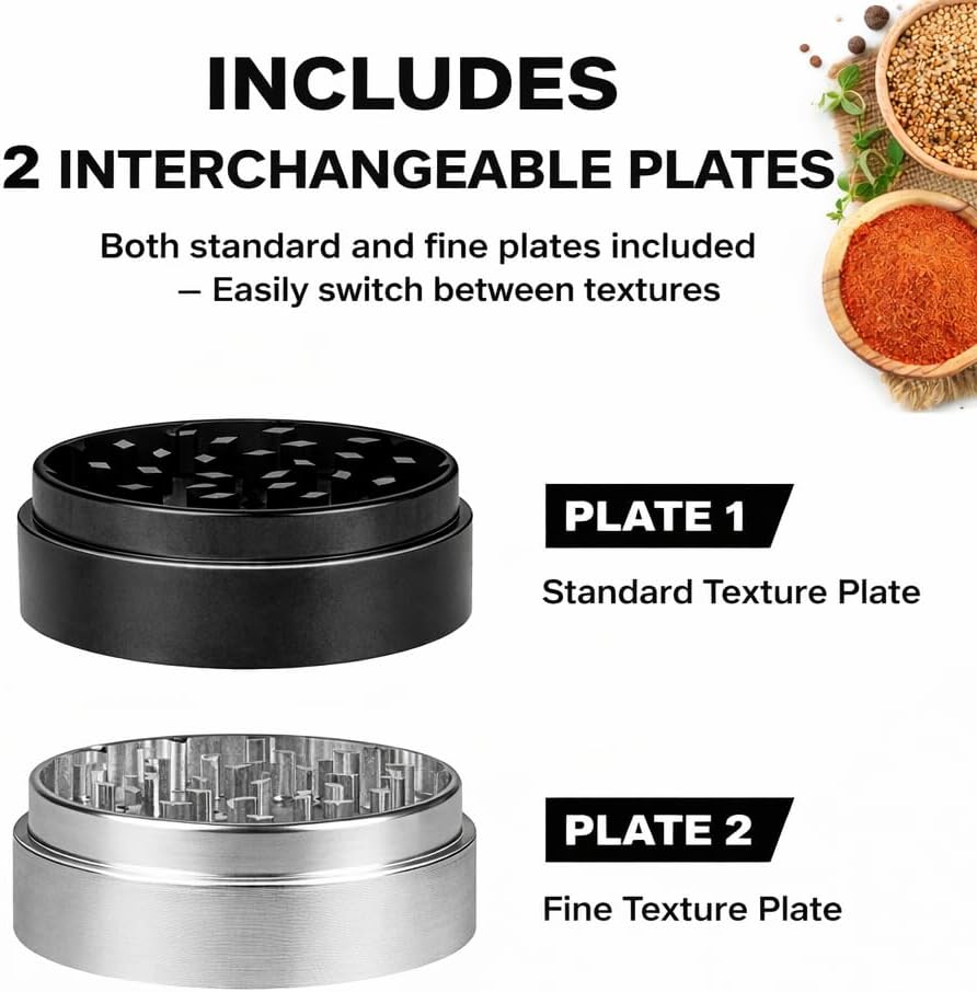 Large Manual Kitchen Spice & Seasoning Grinder, Dual Grind Plates for Fine & Medium Seasoning Texture