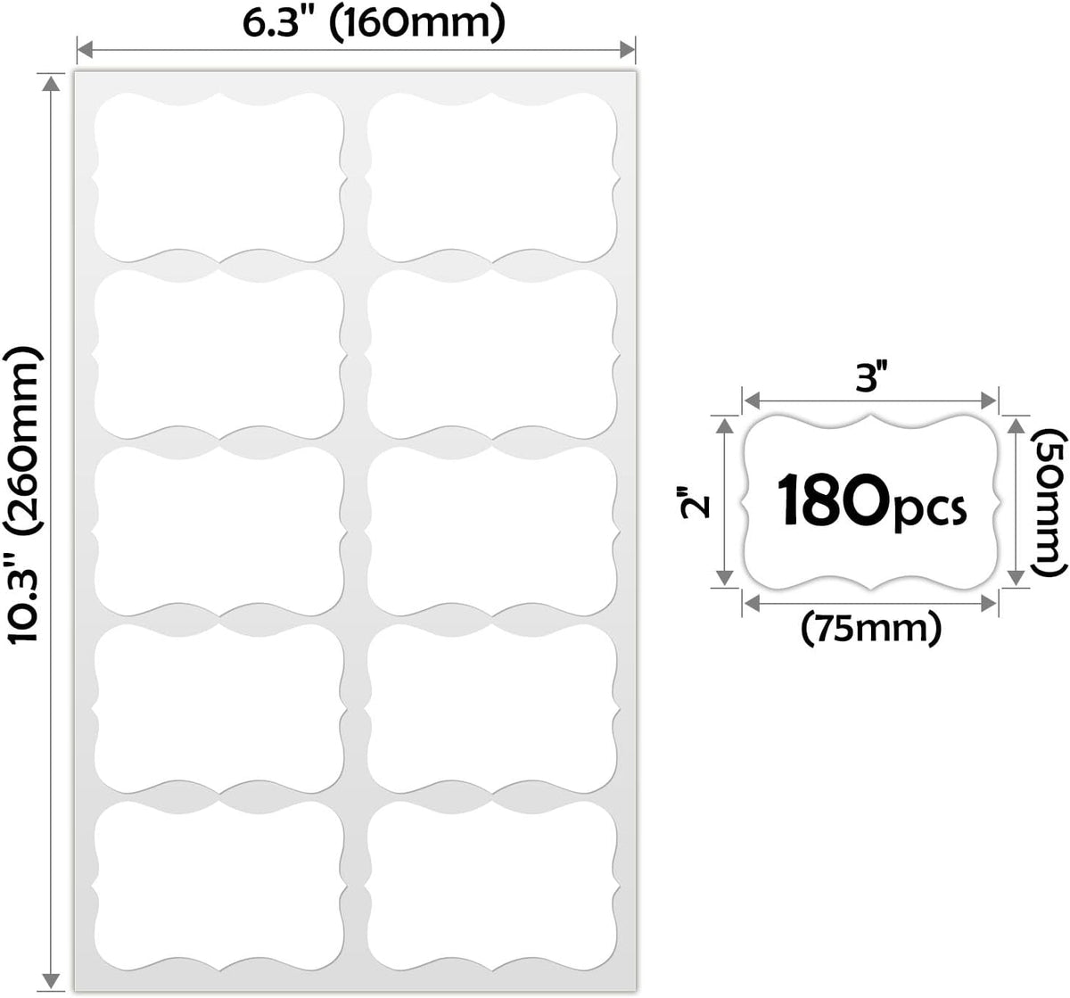 JIEHENG 180Pcs Chalkboard Labels for Jars,Removable Stickers with 1 Liquid Chalk Markers(Black, Wavy)