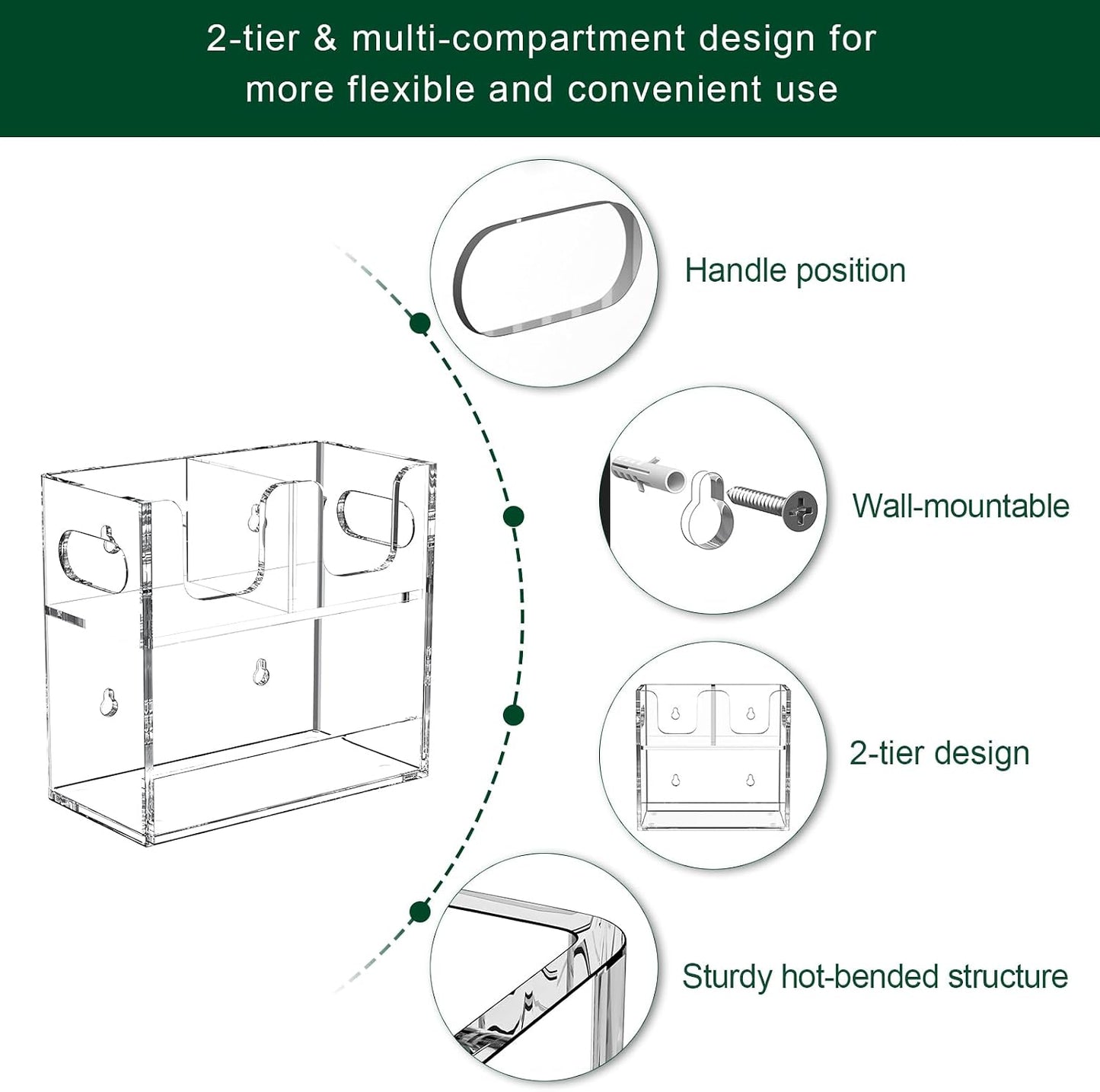 Disposable Coffee Cup Dispenser with Handles, 2-Tier 4 Compartments Clear Acrylic Paper Cup and Lid Storage Organizer for Coffee Bar Kitchen Accessories Restaurant Breakroom Party Supplies