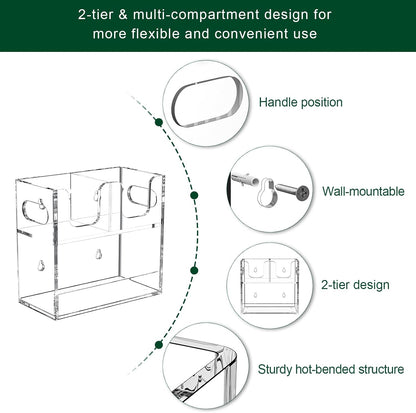 Disposable Coffee Cup Dispenser with Handles, 2-Tier 4 Compartments Clear Acrylic Paper Cup and Lid Storage Organizer for Coffee Bar Kitchen Accessories Restaurant Breakroom Party Supplies